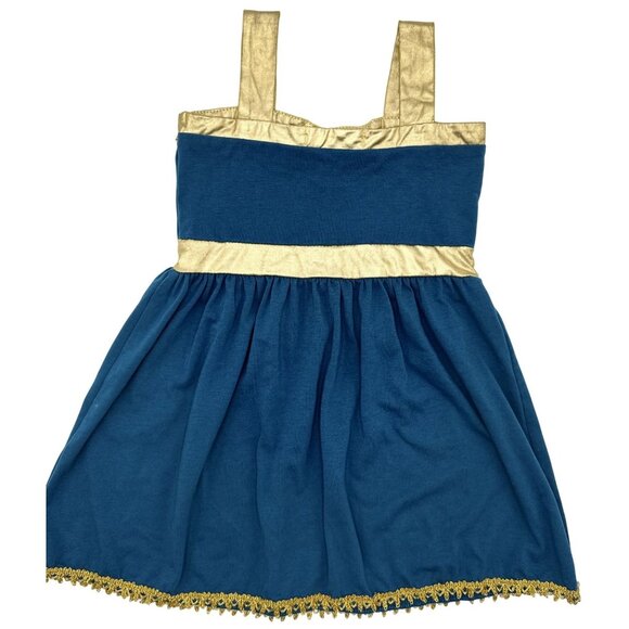 Vogue Fashion Size 4 Girls Blue & Gold Sleeveless Dress With Embellished Belt - Picture 2 of 7